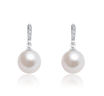 White 11-12mm AA+ Quality Freshwater - Edison 925 Sterling Silver Cultured Pearl Earring Pair