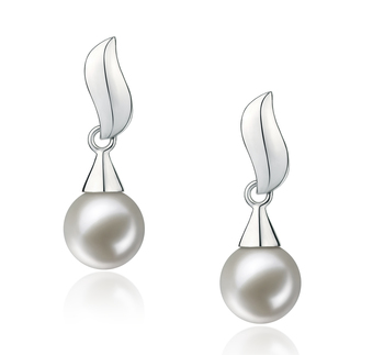 7-8mm AAAA Quality Freshwater Cultured Pearl Earring Pair in Edith White