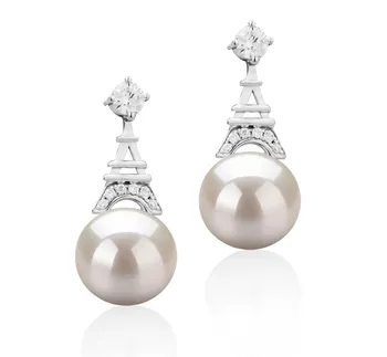 8-9mm AAAA Quality Freshwater Cultured Pearl Earring Pair in Eiffer-Tower White 8-9mm AAAA Quality Freshwater Cultured Pearl Earring Pair in Eiffer-Tower White