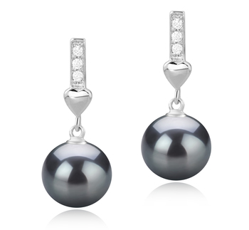 9-10mm AAA Quality Tahitian Cultured Pearl Earring Pair in Erma Black