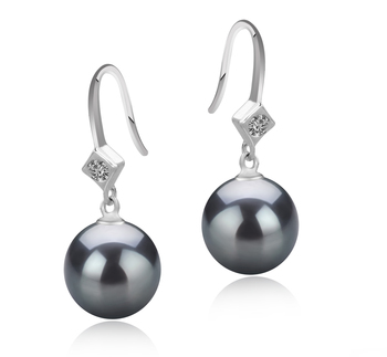 Ethel Black 8-9mm AAAA Quality Freshwater 925 Sterling Silver Cultured Pearl Earring Pair