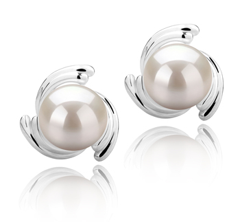 Eva White 8-9mm AAAA Quality Freshwater 925 Sterling Silver Cultured Pearl Earring Pair
