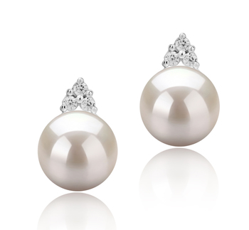 8-9mm AAAA Quality Freshwater Cultured Pearl Earring Pair in Evelyn White