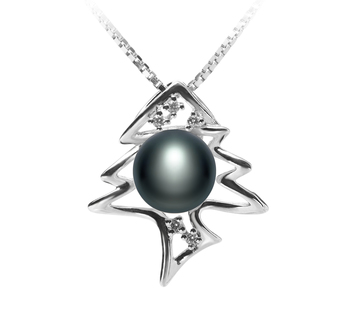 7-8mm AA Quality Freshwater Cultured Pearl Pendant in Fishbone Black