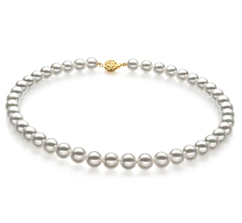 White 9-9.5mm Hanadama - AAAA Quality Japanese Akoya 14K Yellow Gold Cultured Pearl Necklace