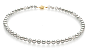 White 6.5-7mm Hanadama - AAAA Quality Japanese Akoya 14K Yellow Gold Cultured Pearl Necklace