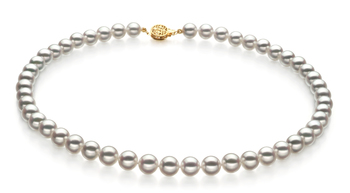 White 8-8.5mm Hanadama - AAAA Quality Japanese Akoya 14K Yellow Gold Cultured Pearl Necklace