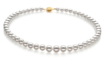 White 6-9mm Hanadama - AAAA Quality Japanese Akoya 14K Yellow Gold Cultured Pearl Necklace