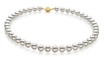 White 9-9.5mm Hanadama - AAAA Quality Japanese Akoya 14K Yellow Gold Cultured Pearl Necklace