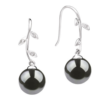 9-10mm AAA Quality Tahitian Cultured Pearl Earring Pair in Honora Black