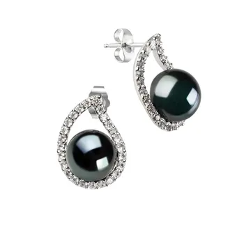 9-10mm AA Quality Freshwater Cultured Pearl Earring Pair in Isabella Black 9-10mm AA Quality Freshwater Cultured Pearl Earring Pair in Isabella Black