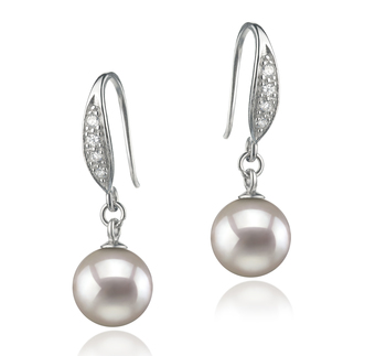 Jacy White 8-9mm AA Quality Japanese Akoya 925 Sterling Silver Cultured Pearl Earring Pair