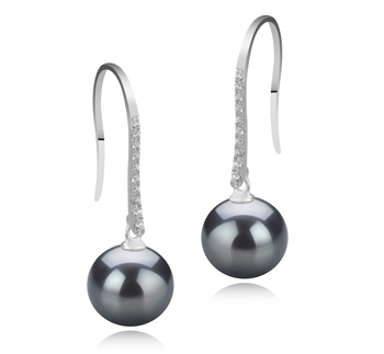 10-11mm AAA Quality Tahitian Cultured Pearl Earring Pair in Janet fishhook Black