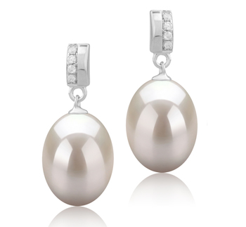 Karley White 9-10mm AAA Quality Freshwater 925 Sterling Silver Cultured Pearl Earring Pair