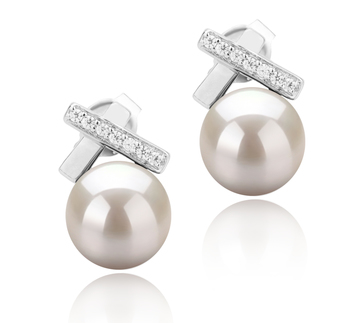 7-8mm AAA Quality Freshwater Cultured Pearl Earring Pair in Klarita White