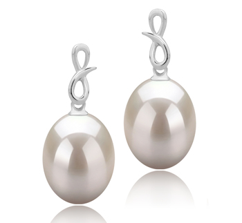 9-10mm AAA Quality Freshwater Cultured Pearl Earring Pair in Lucille White