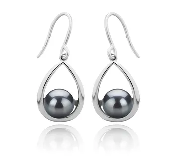 7-8mm AAAA Quality Freshwater Cultured Pearl Earring Pair in Marcia Black