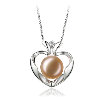 9-10mm AA Quality Freshwater Cultured Pearl Pendant in Marlina Heart Pink