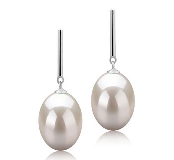 9-10mm AAA Quality Freshwater Cultured Pearl Earring Pair in Melinda White