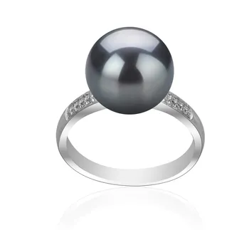 10-11mm AAAA Quality Freshwater Cultured Pearl Ring in Oana Black 10-11mm AAAA Quality Freshwater Cultured Pearl Ring in Oana Black