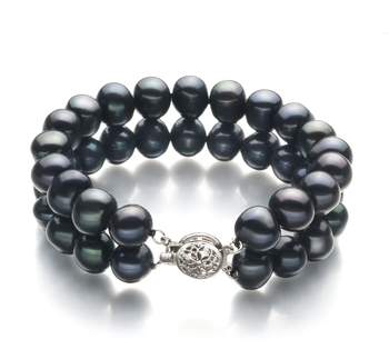 Black 8-9mm Double Strand A Quality Freshwater Cultured Pearl Bracelet