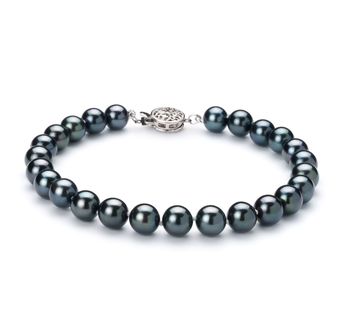 Black 6.5-7mm AA Quality Japanese Akoya 925 Sterling Silver Cultured Pearl Bracelet