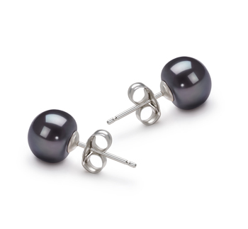 Black 7-8mm AA Quality Freshwater 14K White Gold Cultured Pearl Earring Pair