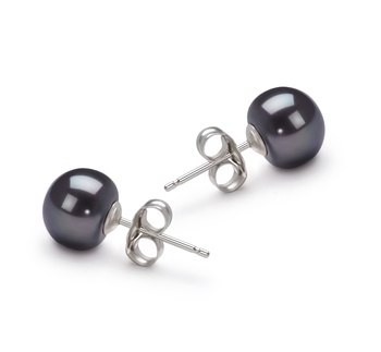 7-8mm AA Quality Freshwater Cultured Pearl Earring Pair in Black