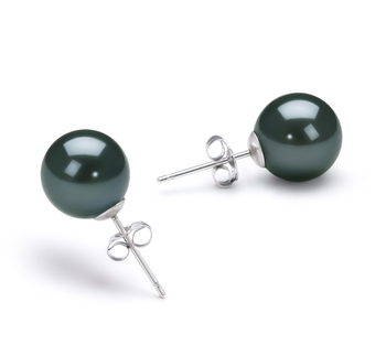 8-9mm AA Quality Japanese Akoya Cultured Pearl Earring Pair in Black