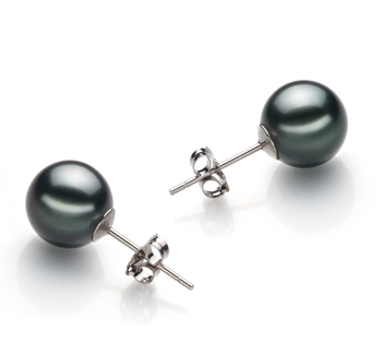 9-10mm AAA Quality Tahitian Cultured Pearl Earring Pair in Black