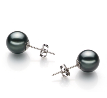 8-9mm AA Quality Tahitian Cultured Pearl Earring Pair in Black