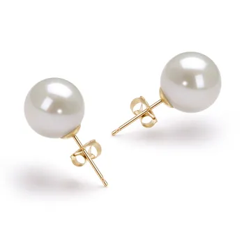 9-10mm AAAA Quality Freshwater Cultured Pearl Earring Pair in White