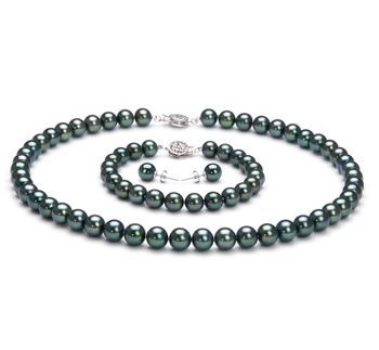 7-7.5mm AAA Quality Japanese Akoya Cultured Pearl Set in Black