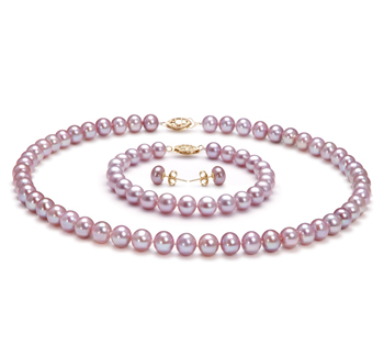 7-8mm AA Quality Freshwater Cultured Pearl Set in Lavender