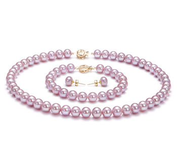 Lavender 7.5-8mm AAA Quality Freshwater Gold filled Cultured Pearl Set