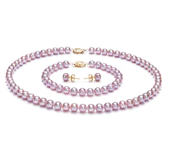 6-6.5mm AA Quality Freshwater Cultured Pearl Set in Lavender