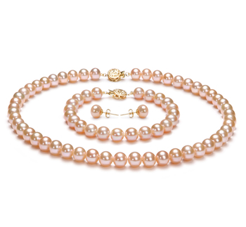 Pink 7-8mm AAA Quality Freshwater Gold filled Cultured Pearl Set