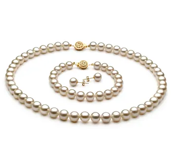 7-8mm AAAA Quality Freshwater Cultured Pearl Set in White 7-8mm AAAA Quality Freshwater Cultured Pearl Set in White