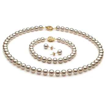 6.5-7mm AAA Quality Japanese Akoya Cultured Pearl Set in White