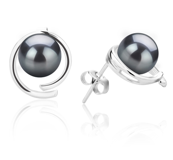 Raina Black 7-8mm AAAA Quality Freshwater 925 Sterling Silver Cultured Pearl Earring Pair