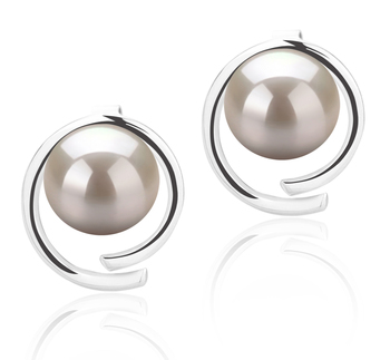 Raina White 7-8mm AAAA Quality Freshwater 925 Sterling Silver Cultured Pearl Earring Pair