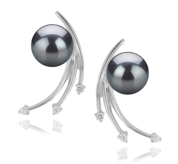 6-7mm AA Quality Japanese Akoya Cultured Pearl Earring Pair in Rosie Black