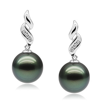 9-10mm AAA Quality Tahitian Cultured Pearl Earring Pair in Seductive Black