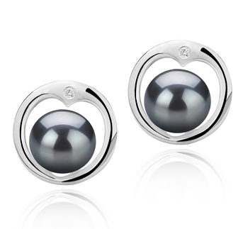 Sharon Black 6-7mm AAAA Quality Freshwater 925 Sterling Silver Cultured Pearl Earring Pair