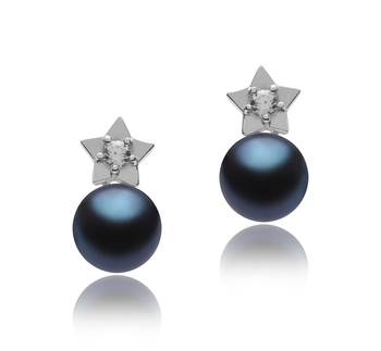 Star Black 7-8mm AAAA Quality Freshwater 925 Sterling Silver Cultured Pearl Earring Pair