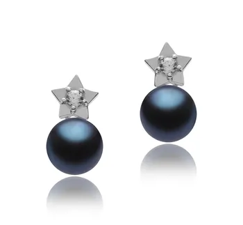7-8mm AAAA Quality Freshwater Cultured Pearl Earring Pair in Star Black