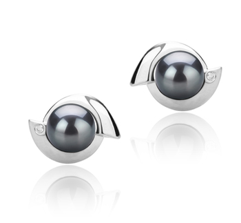 Zorina Black 6-7mm AAAA Quality Freshwater 925 Sterling Silver Cultured Pearl Earring Pair